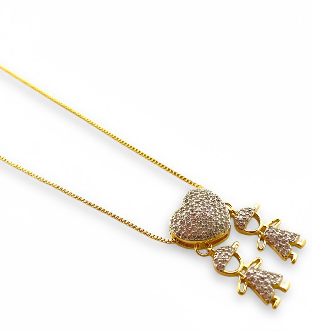 Colar Mãe de Meninos com Coração Cravejado em Zircônias Banhado em Ouro 18K image 0