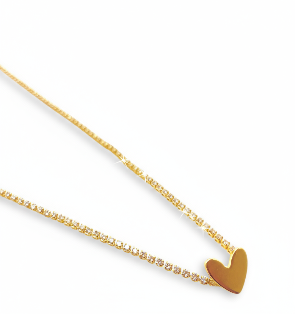 Colar Choker Riviera Cristal com Detalhe em Coração Banhada em Ouro 18k. image 0