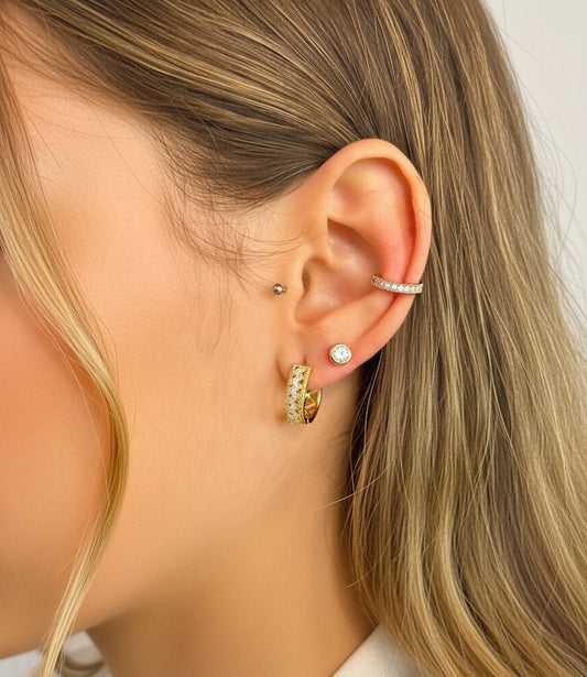 Brinco Argola Click com Cristais Banhada em Ouro 18K image 1