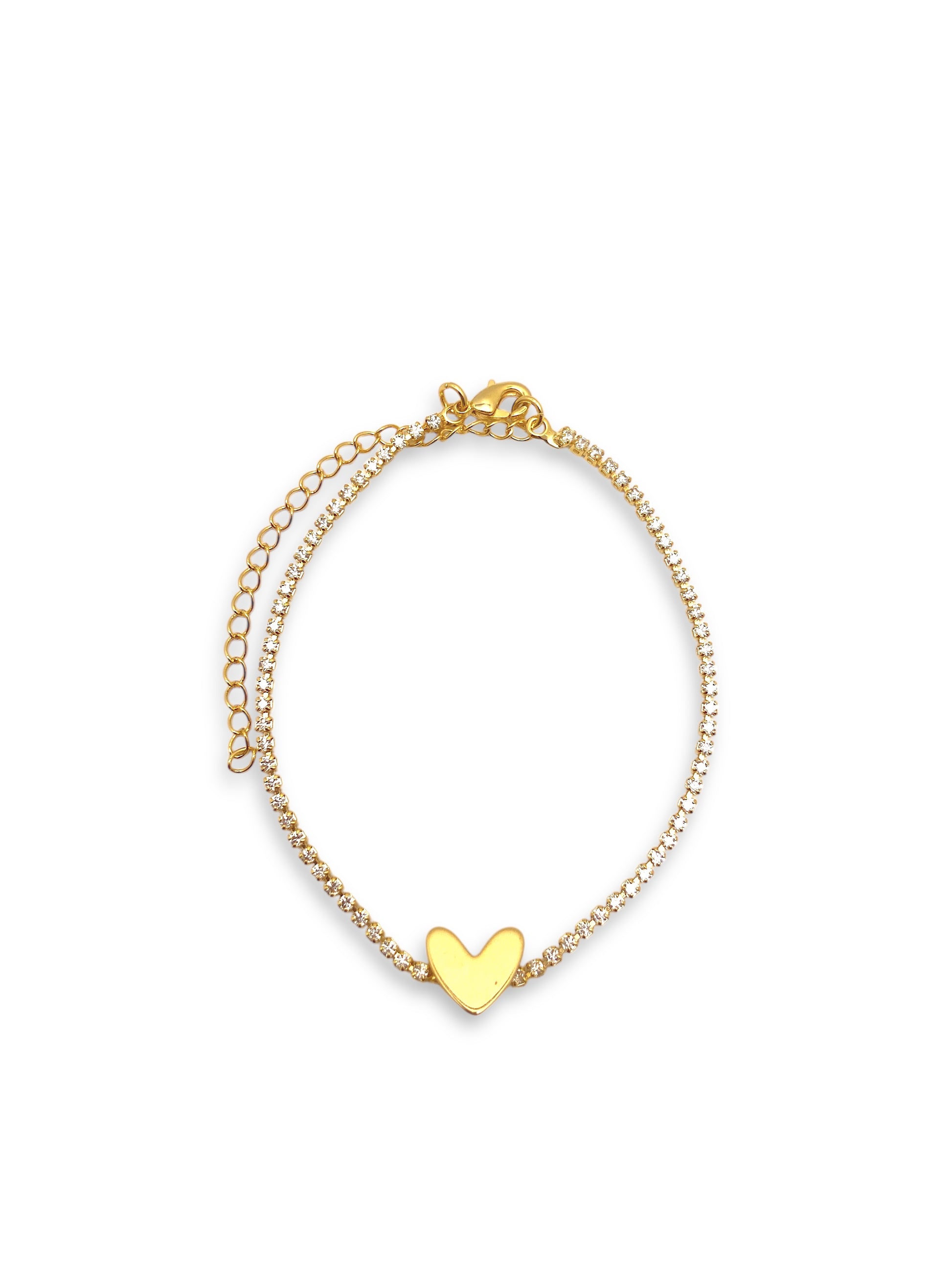 Pulseira Riviera Cristal com Detalhe em Coração Banhada em Ouro 18k. image 0