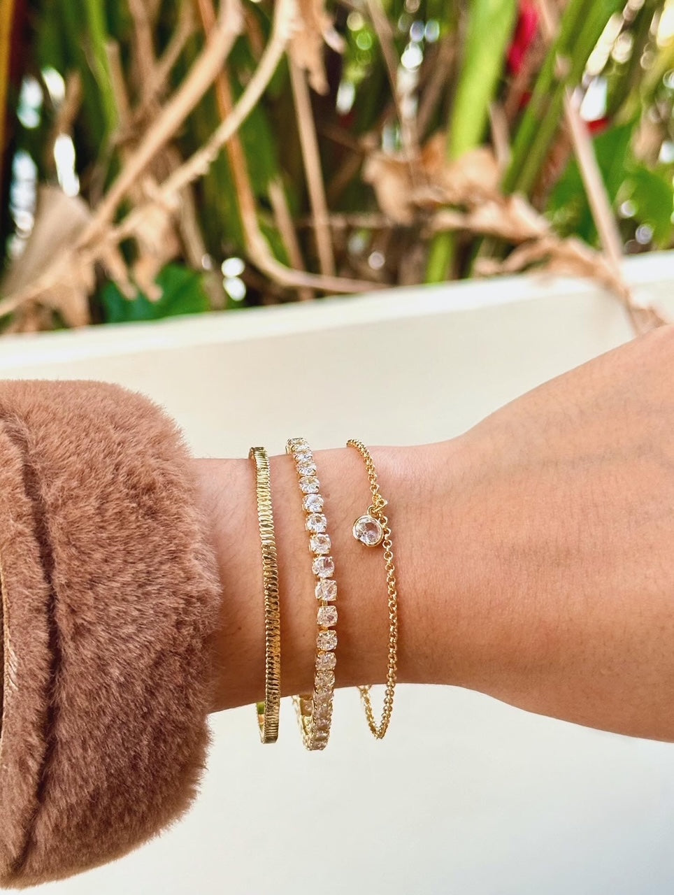 Pulseira Pingente Ponto de Luz Banhado em Ouro 18K