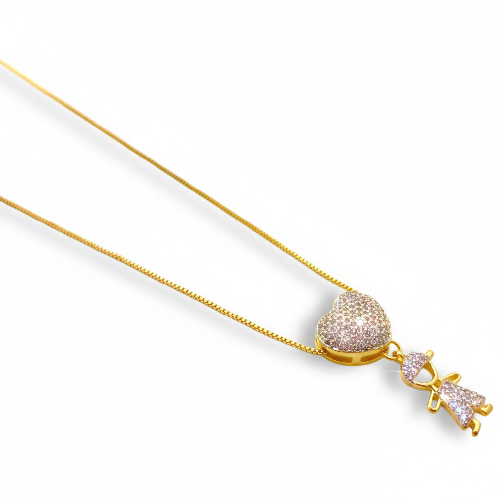 Colar Mãe de Menino com Coração Cravejado em Zircônias Banhado em Ouro 18K image 0