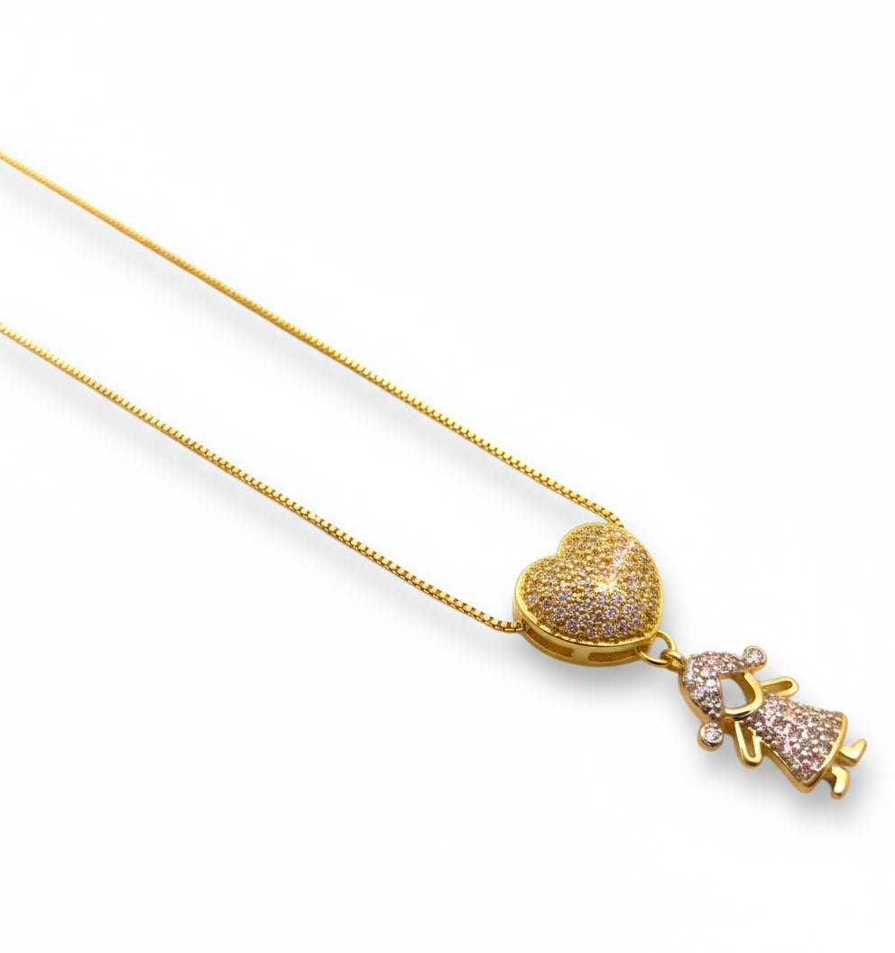 Colar Mãe de Menina com Coração Cravejado em Zircônias Banhado em Ouro 18K image 0