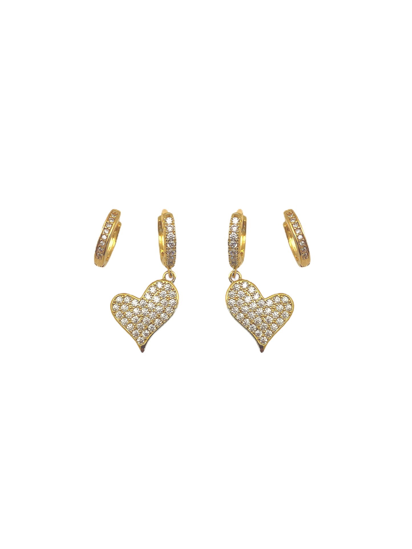 Brinco Duo Coração Cravejado Banhado em Ouro 18k image 0