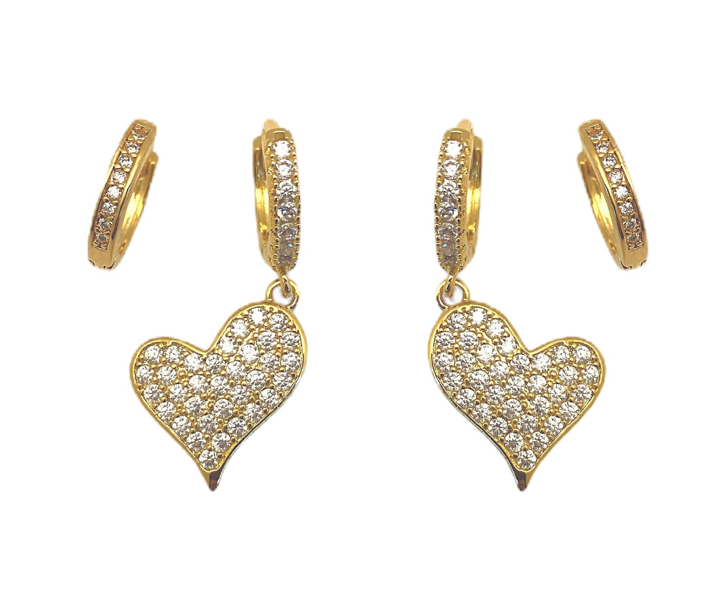Brinco Duo Coração Cravejado Banhado em Ouro 18k image 0