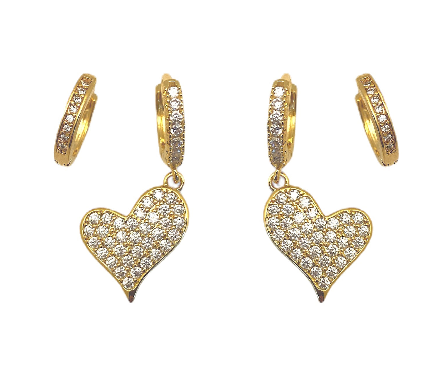Brinco Duo Coração Cravejado Banhado em Ouro 18k image 0