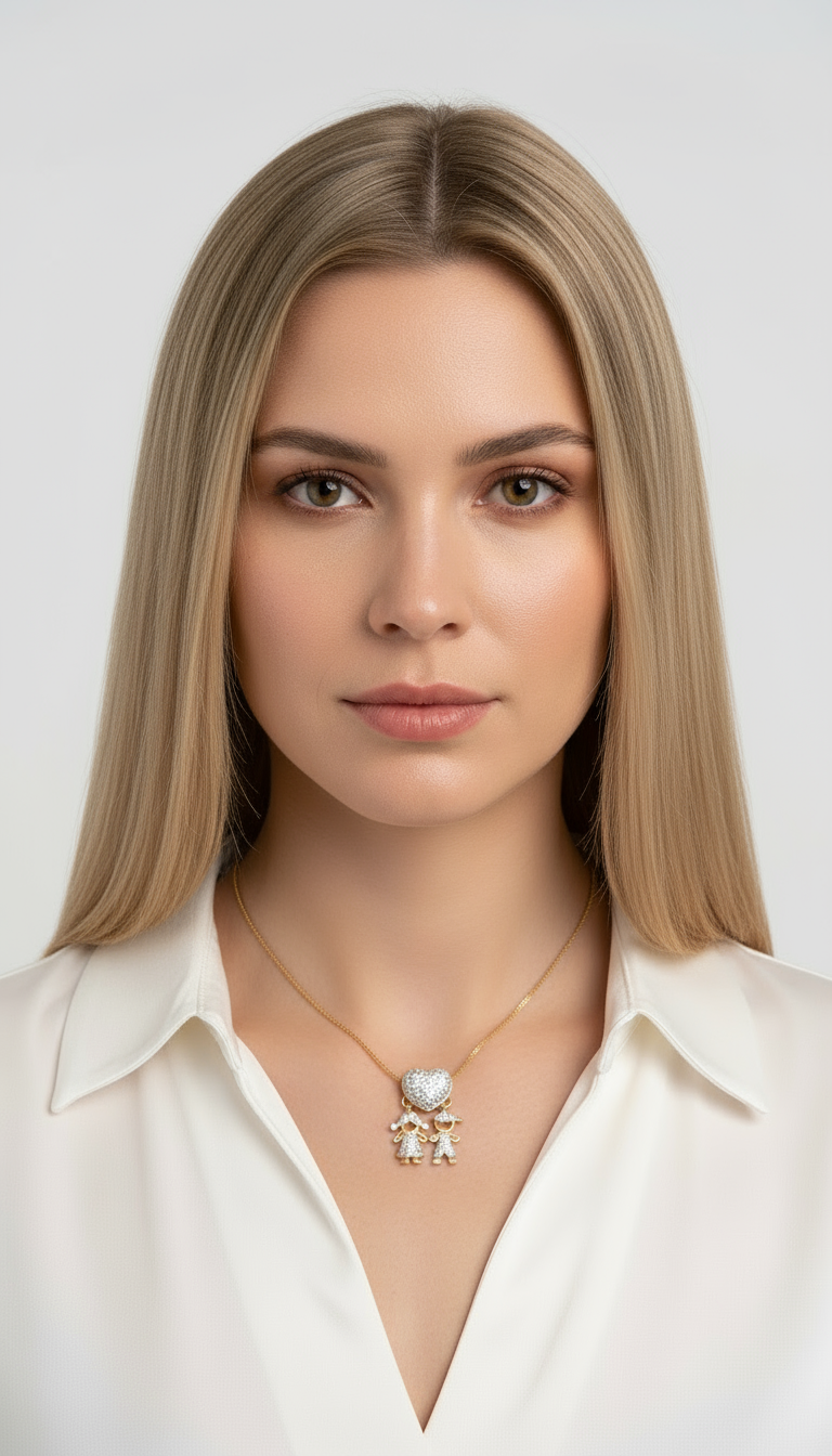 Colar Mãe de Casal com Coração Banhados em Ouro 18K image 2