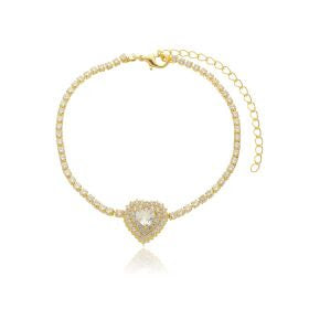 Pulseira Riviera com Coracao Cravejado Banhada em Ouro 18k. image 0