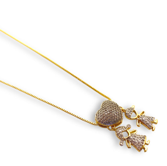 Colar Mãe de Casal com Coração Banhados em Ouro 18K image 0