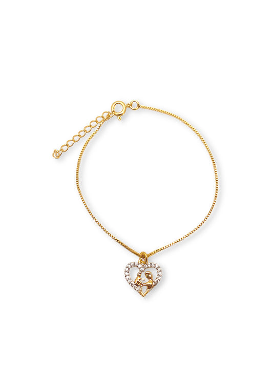 Pulseira Pingente Coração de Mãe Banhada em Ouro 18K image 0
