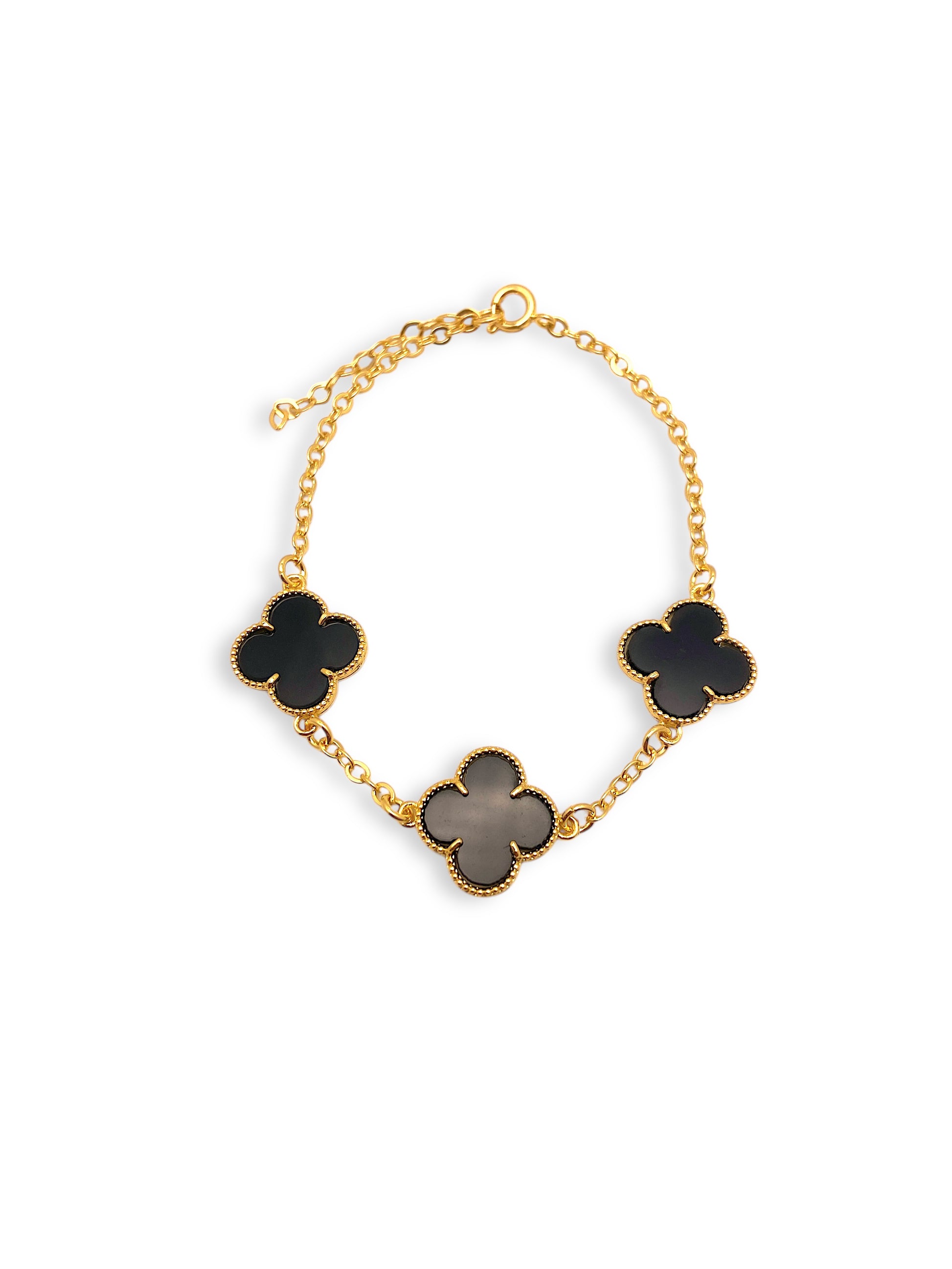 Pulseira Trevo Banhada em Ouro 18K - Preta image 0