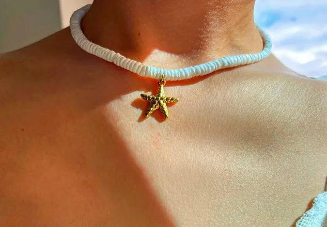 Colar com Pedras Brancas e Estrela do Mar