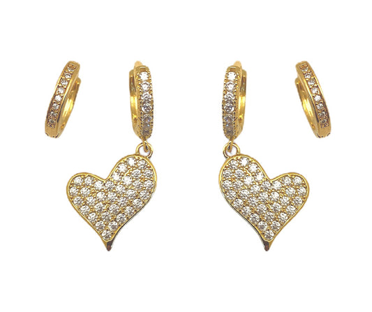Brinco Duo Coração Cravejado Banhado em Ouro 18k image 0