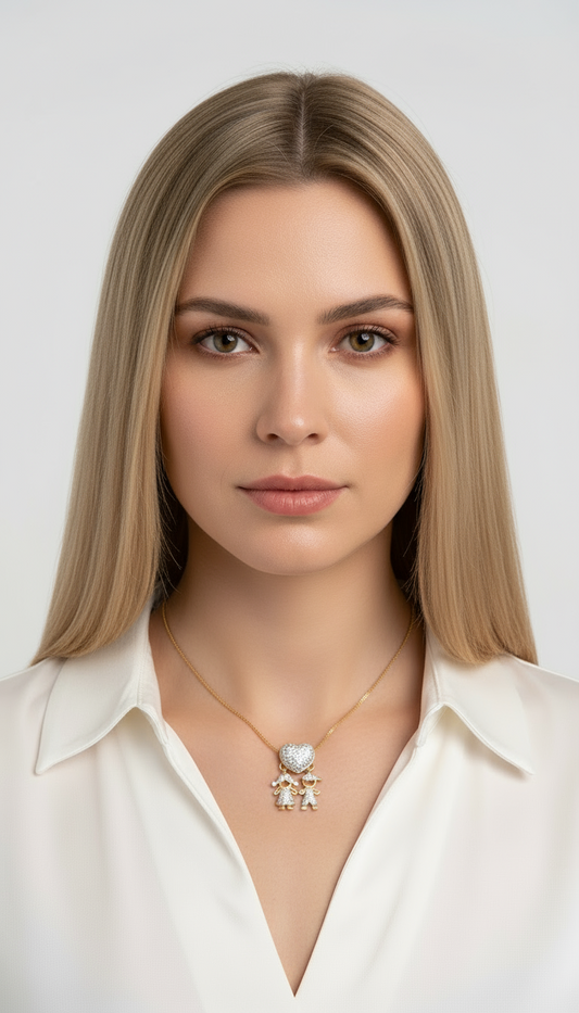 Colar Mãe de Casal com Coração Banhados em Ouro 18K image 2