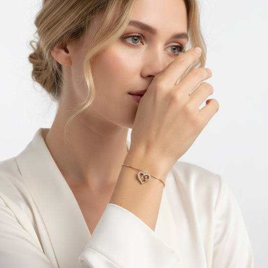 Pulseira Pingente Coração de Mãe Banhada em Ouro 18K image 1